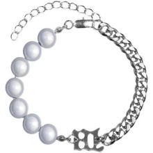 Pearl Letter Stainless Steel Bracelets & Bangles Charm Custom Silver Color Bracelet For Women